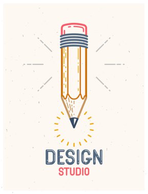 Kalem vektörü basit trend logosu veya tasarımcı veya stüdyo için simge, yaratıcı tasarım, eğitim, bilim bilgisi ve araştırma, doğrusal biçim.
