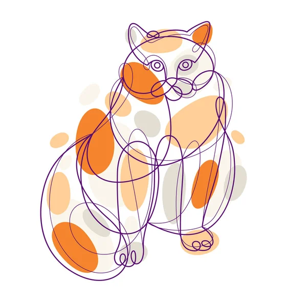 Nice Cute Cat Linear Vector Illustration Line Art Drawing Pussycat — Image vectorielle