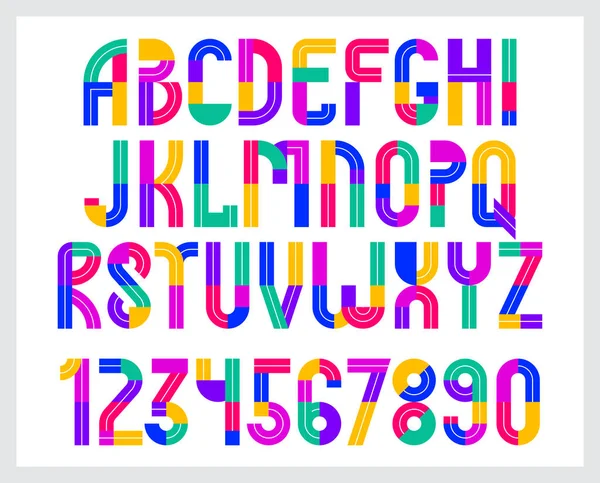 Dzieci Kolorowe Geometryczne Czcionki Wektor Alfabetu Dziecko Grać Gry Typeset — Wektor stockowy
