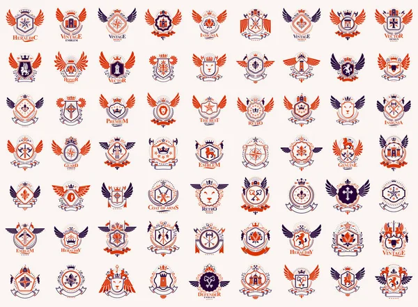 Emblèmes Style Classique Grand Ensemble Anciens Symboles Héraldiques Prix Collections — Image vectorielle