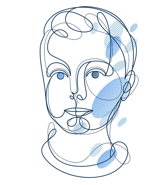 Cute Beautiful Boy Portrait Vector Line Art Illustration Isolated Toddler — Stockový vektor