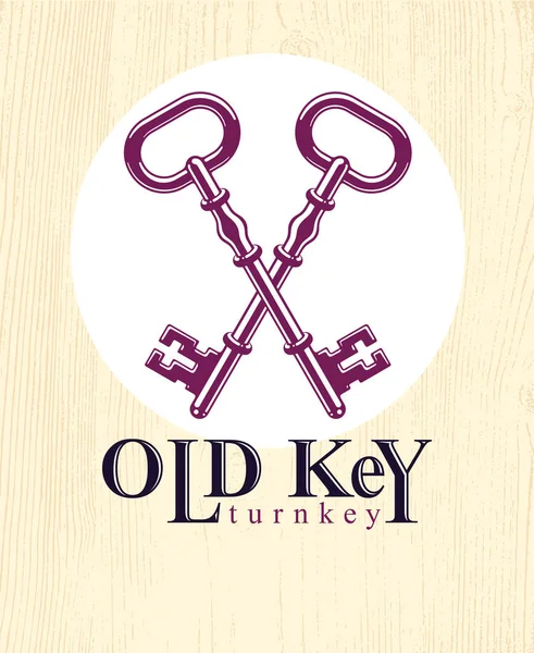 Gekreuzte Schlüssel Antike Schlüsselanhänger Vektor Logo Oder Emblem Geschütztes Geheimnis — Stockvektor