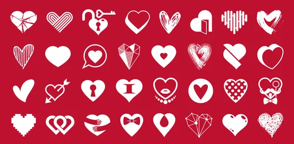 Sammlung Von Herzvektorlogos Oder Symbolen Herzformen Verschiedener Stile Und Konzepte — Stockvektor