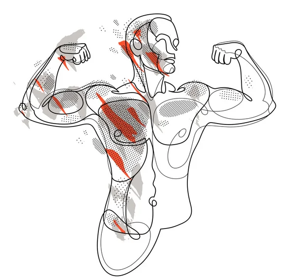 Athletic Man Torso Vector Linear Illustration Male Beauty Perfect Muscular — Stockvector