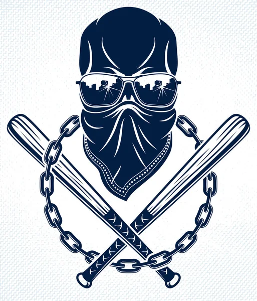 Brutalne Godło Gangsterskie Lub Logo Agresywnymi Elementami Projektu Czaszki Kije — Wektor stockowy