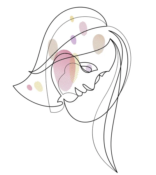 Woman Beauty Face Vector Linear Illustration Delicate Line Art Attractive — Stock vektor