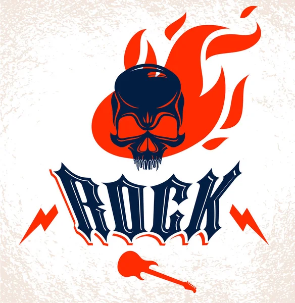 Alevli Bir Hard Rock Müzik Grubu Logosu Amblemi Olan Skull — Stok Vektör