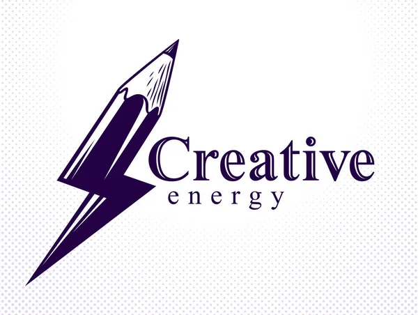 Concept Puissance Énergétique Créative Montré Crayon Sous Forme Éclair Logo — Image vectorielle