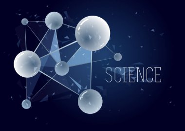 Moleküller vektör soyut arkaplan, 3 boyutlu bilim kimyası ve fizik tema tasarım elementi, atomlar ve parçacıklar mikro nano bilimsel gösterim.