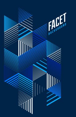 3 boyutlu küp ve üçgenler çizgili soyut vektör arkaplanı ile izole edilmiş ve kullanımı ya da düzenlenmesi kolay olan retro biçim elemanı. Poster ya da afiş, kapak ya da reklam için şablon.