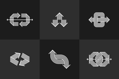 Kavramsal ok vektör logoları izole edilmiş, çift ok sembolü pictogram koleksiyonu, çizgi ok simgesi.