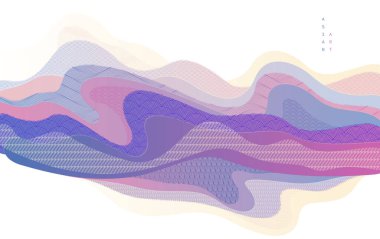 Japon tarzı soyut illüstrasyon, Asya geleneksel tarzında arka plan, dalgalı şekiller ve deniz hatları gibi akan dağlar..