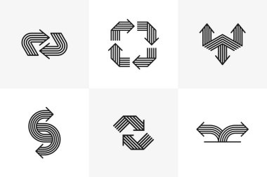 Kavramsal ok vektör logoları izole edilmiş, çift ok sembolü pictogram koleksiyonu, çizgi ok simgesi.