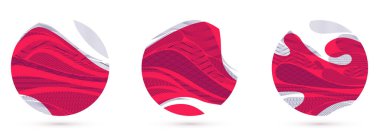 Soyut oryantal Japon sanat vektörleri daire şeklinde kırmızı renk, geleneksel tarz tasarım, dalgalı şekiller ve dağlık arazi, deniz hatları gibi akışkan..