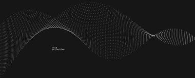 Koyu gri hava parçacıkları akış vektör tasarımı, dalgalı noktalar dizisi ile soyut arkaplan, dijital fütüristik çizim, nano teknoloji teması.