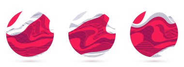 Soyut oryantal Japon sanat vektörleri daire şeklinde kırmızı renk, geleneksel tarz tasarım, dalgalı şekiller ve dağlık arazi, deniz hatları gibi akışkan..