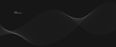 Gri soyut arkaplan, siyah üzerinde akmakta olan parçacıkların vektör dalgası, hareket halindeki kıvrımlı noktalar, teknoloji ve bilim teması, hava ve kolaylıkla fütüristik illüstrasyon.