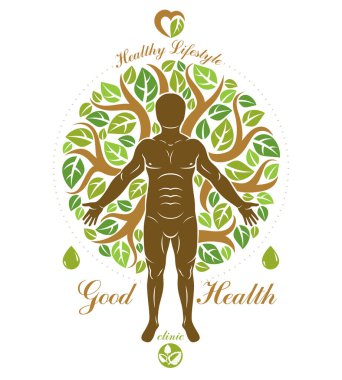 Atletik erkek yeşil ağaç devamı olarak oluşturulmuş vektör Illustration. Sağlık, homeopati fikir geri yükleme.