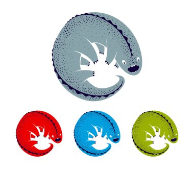 Beyaz vektör illüstrasyonunda izole edilmiş garip, tuhaf çizgi film komik canavar, kabusun fantastik yaratığı, mikroorganizma.