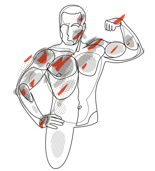 Athletic Man Torso Vector Linear Illustration Male Beauty Perfect Muscular — Stockový vektor