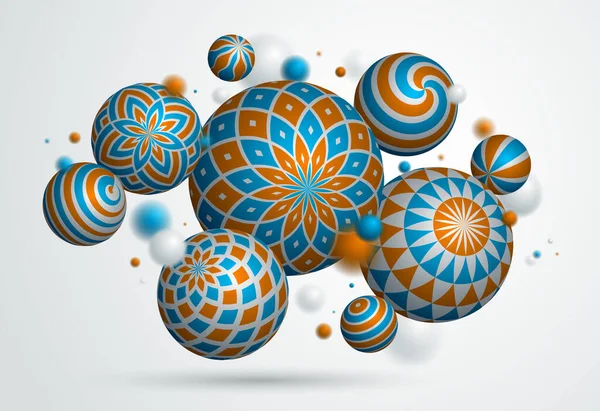 Sphères Décorées Réalistes Illustration Vectorielle Fond Abstrait Avec Belles Boules — Image vectorielle