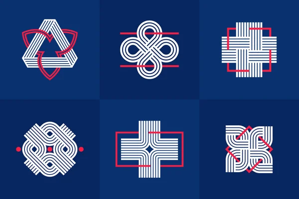 Lignes Entrelacées Collection Icônes Style Vintage Ensemble Vectoriel Symboles Géométriques — Image vectorielle