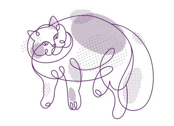 Fat Lazy Cat Line Art Vector Illustration Linear Drawing Pussycat — Stockvektor