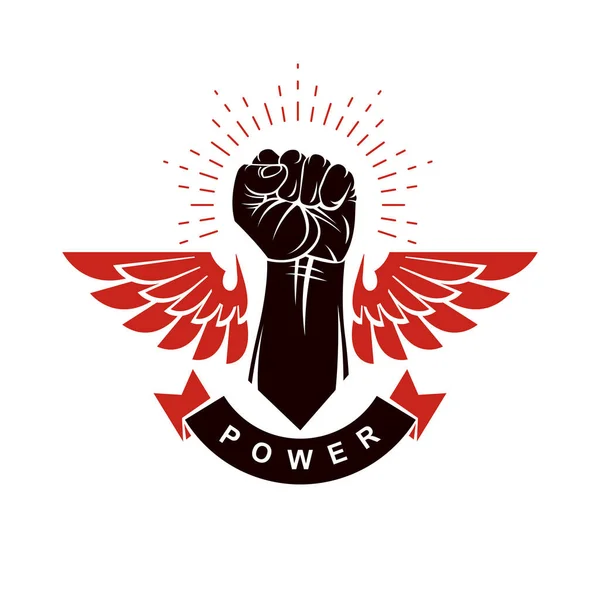 Kanatlı Güçlü Yumruk Logo Kaldırdı Iyi Savaşçı Vektör Simgesi Şampiyon — Stok Vektör