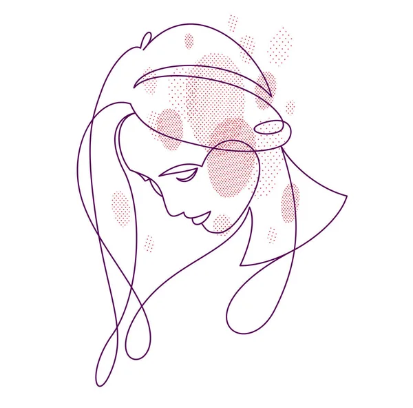 Beautiful Face Attractive Woman Vector Linear Drawing Sensitive Emotional Line — Stok Vektör
