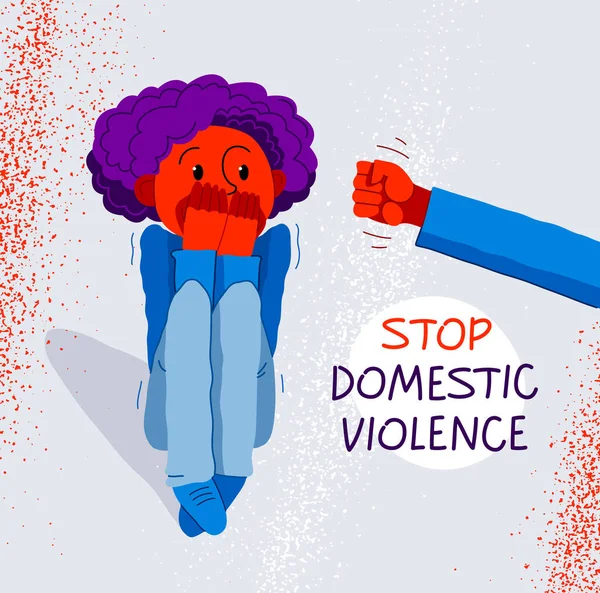 Conceptul Violență Domestică Vector Amenințări Încleștate Pumnul Băiețel Speriat Abuz — Vector de stoc