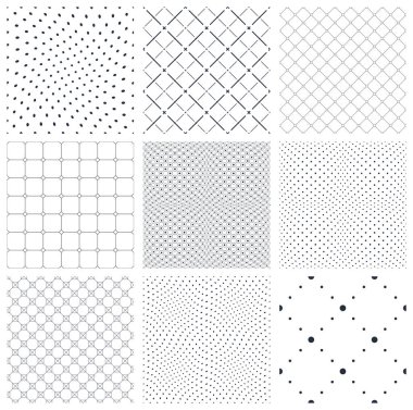 Geometrik dikişsiz kalıplar, soyut minimalist ve basit çizgili arka planlar, web tasarımı ve yazdırma için duvar kağıtları. Siyah ve beyaz kumaşlar.