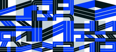 Soyut dikişsiz arkaplan, modaya uygun mavi çizgili modelde vektör geometrik döşeme deseni, modern tasarım sanatsal bileşimi.