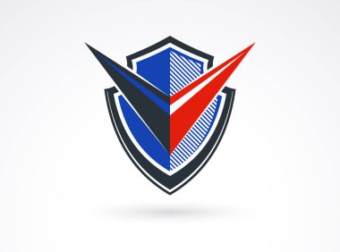 Kalkan logo vektörü, mühimmat koruma sembolü, antivirüs veya spor teması, sigorta veya garanti.