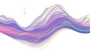 Soyut oryantal Japon sanat vektörü arka planı, geleneksel tarz tasarımı, dalgalı şekiller ve dağlık arazi, deniz hatları gibi akışkan..