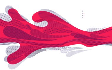 Japon stili soyut çizimler kırmızı renkte, arka plan Asya geleneksel tarzında, dalgalı şekiller ve dağlık arazi deniz hatları gibi akıcı..