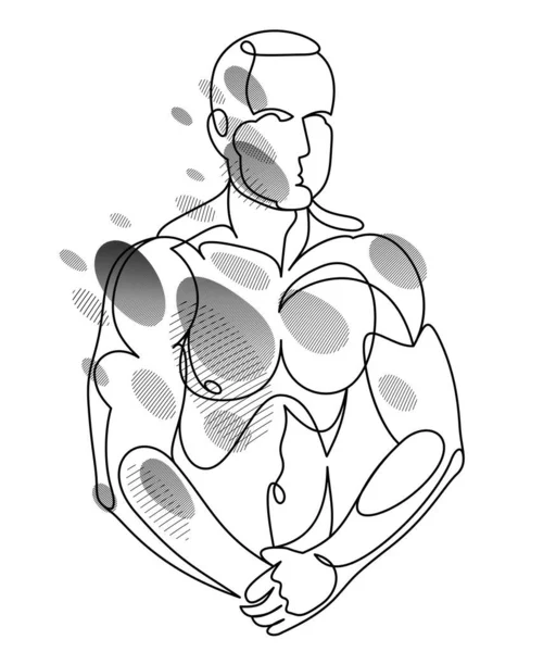 Athletic Man Torso Vector Linear Illustration Male Beauty Perfect Muscular — Stockvector