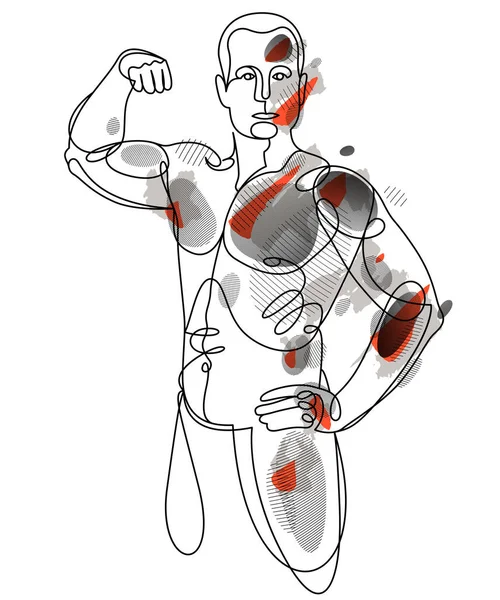 Athletic Man Torso Vector Linear Illustration Male Beauty Perfect Muscular — Stock vektor