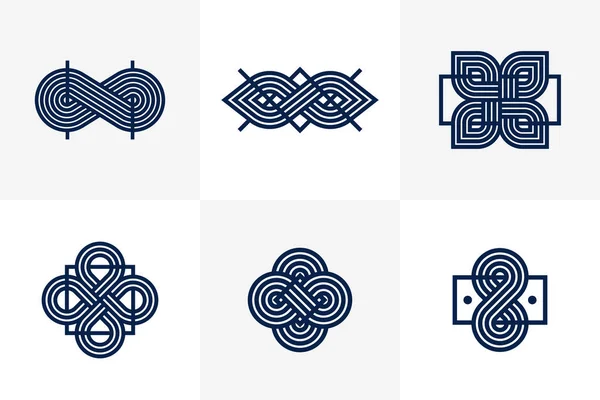 Intertwined Lines Vintage Style Icons Collection Abstract Geometric Linear Symbols — Image vectorielle