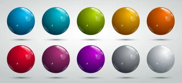 Realistic Glossy Spheres All Colors Rainbow Vector Set Collection Colorful — Stock Vector