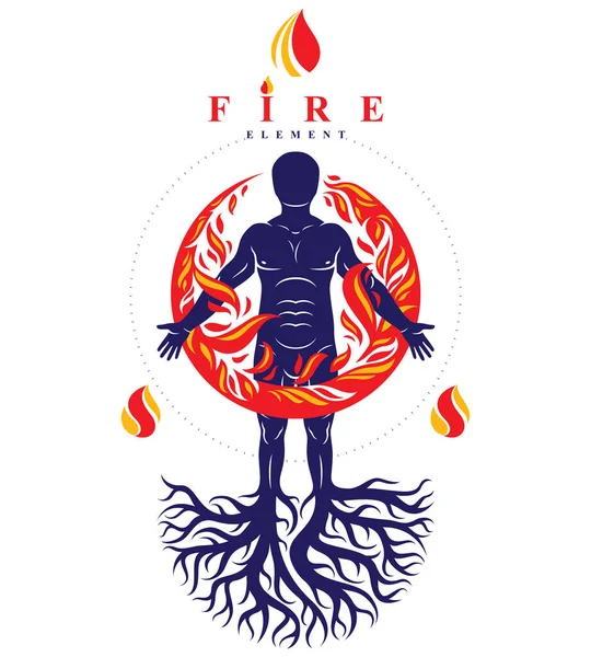 Ilustracja Wektorowa Człowieka Stworzonego Korzeni Drzew Harmonii Człowieka Przyrody Strażak — Wektor stockowy