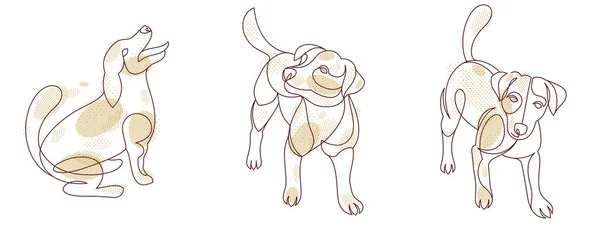Funny Dog Linear Vector Illustrations Set Isolated Jack Russel Terrier —  Vetores de Stock