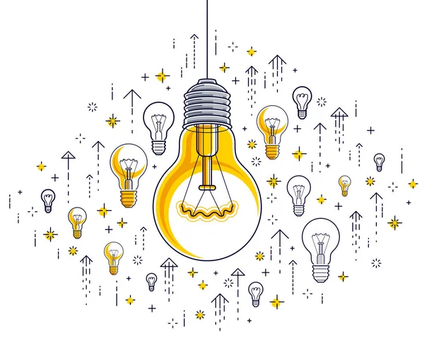 電球と電球のアイコンのセット アイデアの創造的なコンセプト ブレインストーミングの寓意 ベクトルイラストを輝く — ストックベクタ
