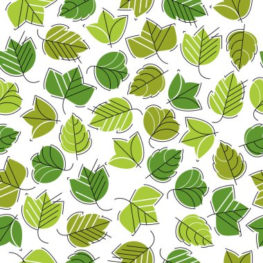 Tarz sahibi çizgi film yaprakları pürüzsüz vektör deseni, bitmeyen duvar kağıdı veya ağaç çiçekli tekstil kumaşı, yeşil bahar temalı.