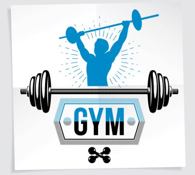 Vücut geliştirme Şampiyonası reklam broşür kas atlet halter tutan vektör çizim kullanarak oluşur.