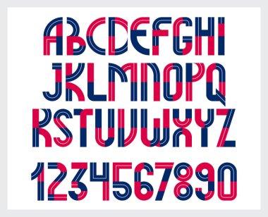 Geometrik özgün yazı tipi vektör tasarımı, geometrik tipografi alfabe harfleri sayılar dahil, soyut eşsiz harfler türü.