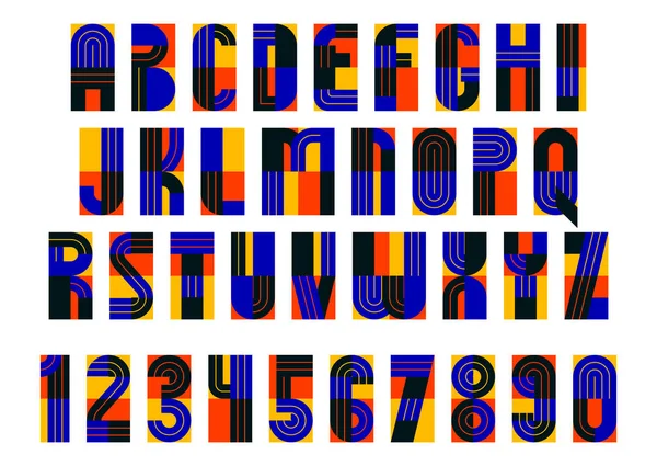 Geometrisches Modernes Schriftvektordesign Geometrisches Typografie Alphabet Buchstabensatz Einschließlich Zahlen Typ — Stockvektor