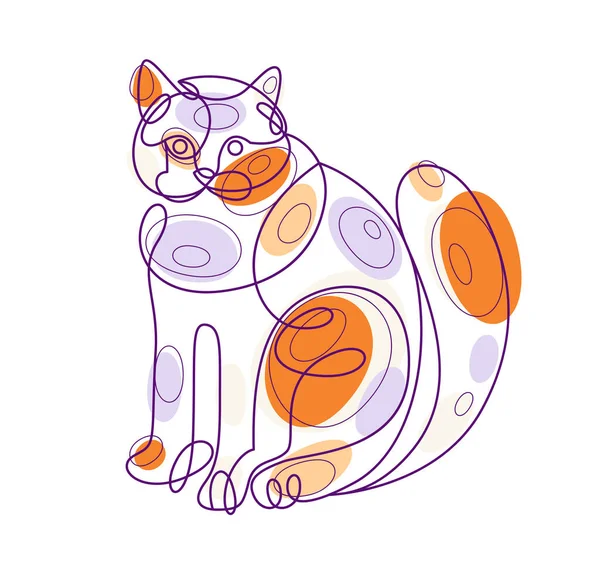 Fat Lazy Cat Line Art Vector Illustration Linear Drawing Pussycat — Vetor de Stock