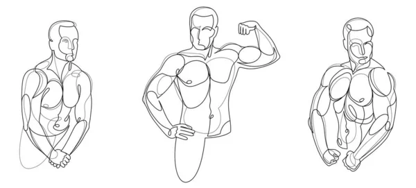 Athletic Man Torso Vector Linear Illustrations Set Male Beauty Perfect — Vettoriale Stock