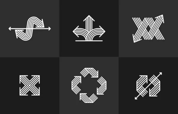 Symbolsamling Med Enkeltstående Vektorlogoer Piktogrammer Med Piler Stripete Ikon Pil – stockvektor