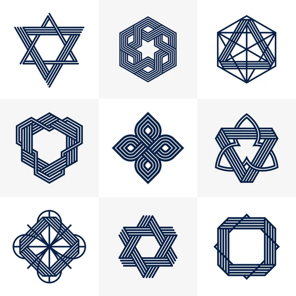 Colección Iconos Estilo Vintage Líneas Entrelazadas Conjunto Vectores Símbolos Lineales — Vector de stock